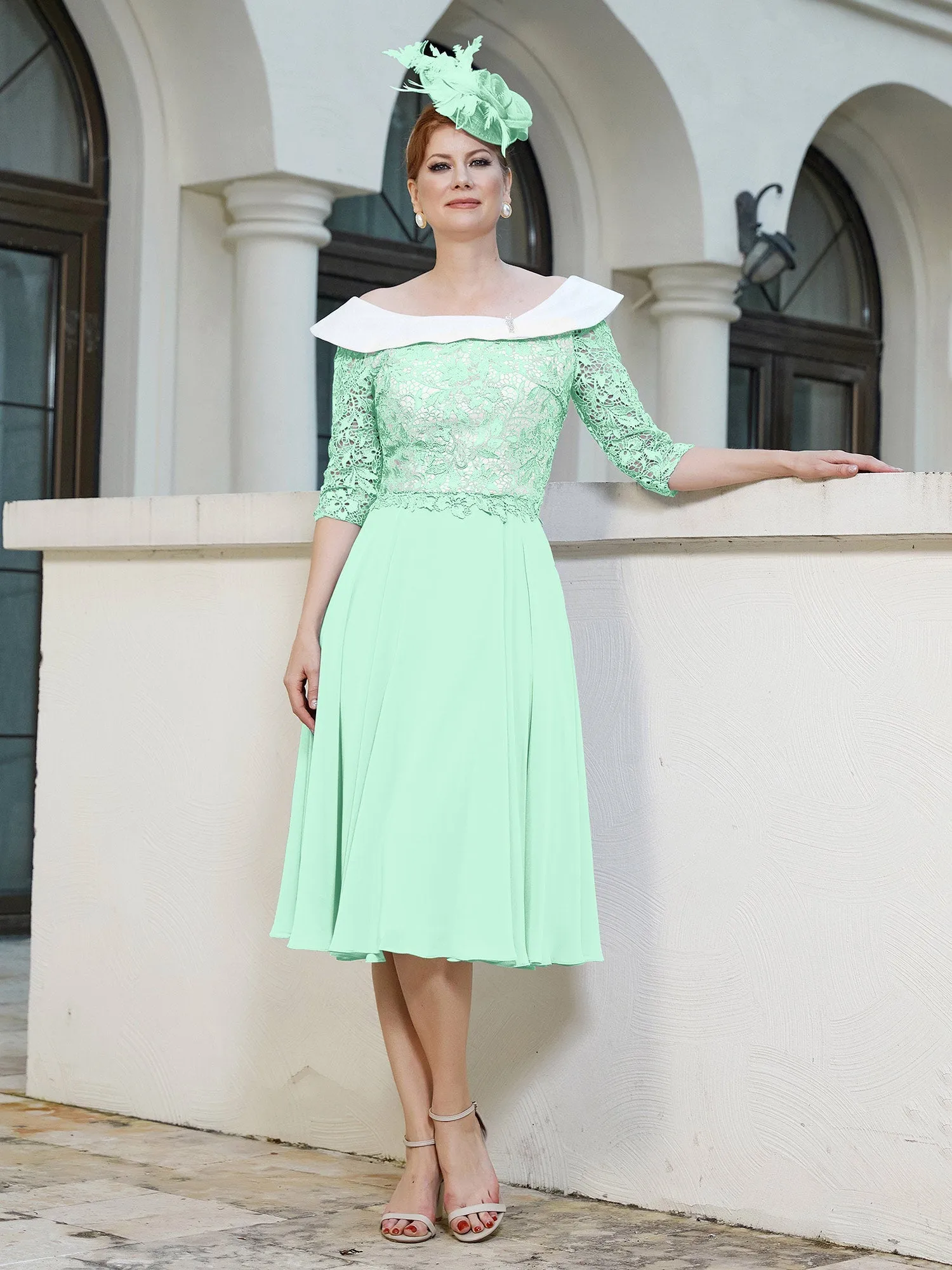 A-Linie Scoop Tee-Lnge Chiffon Kleid Minzgrün