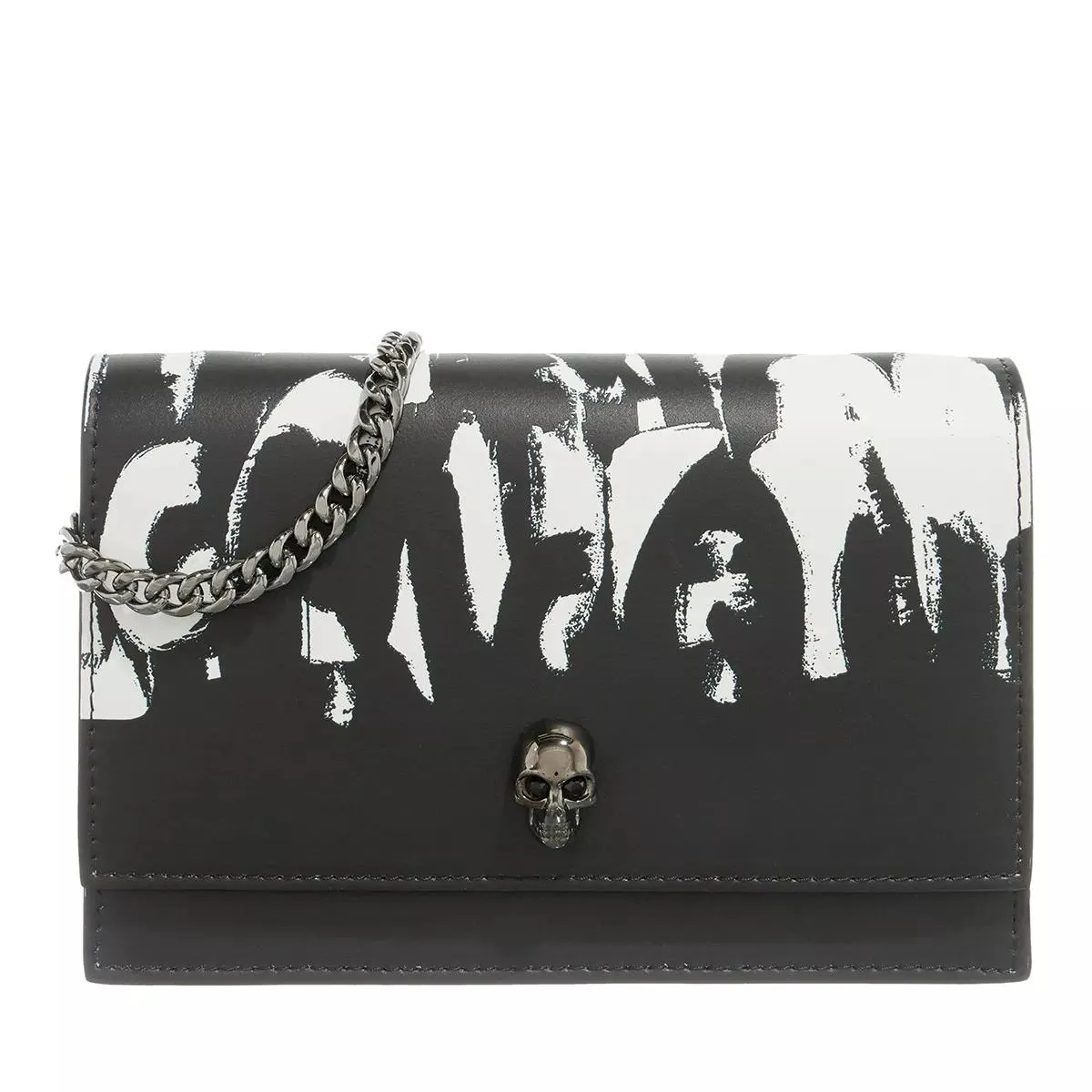   Alexander McQueen  Graffiti Small Skull Bag Black and White  Crossbody Bag 