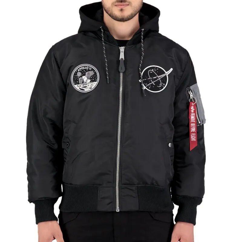 Alpha Industries Herren Bomberjacke MA-1 VF Hood Dark Side black/reflective