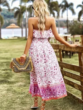 Boho geblümte trägerlose Maxi-Kleid