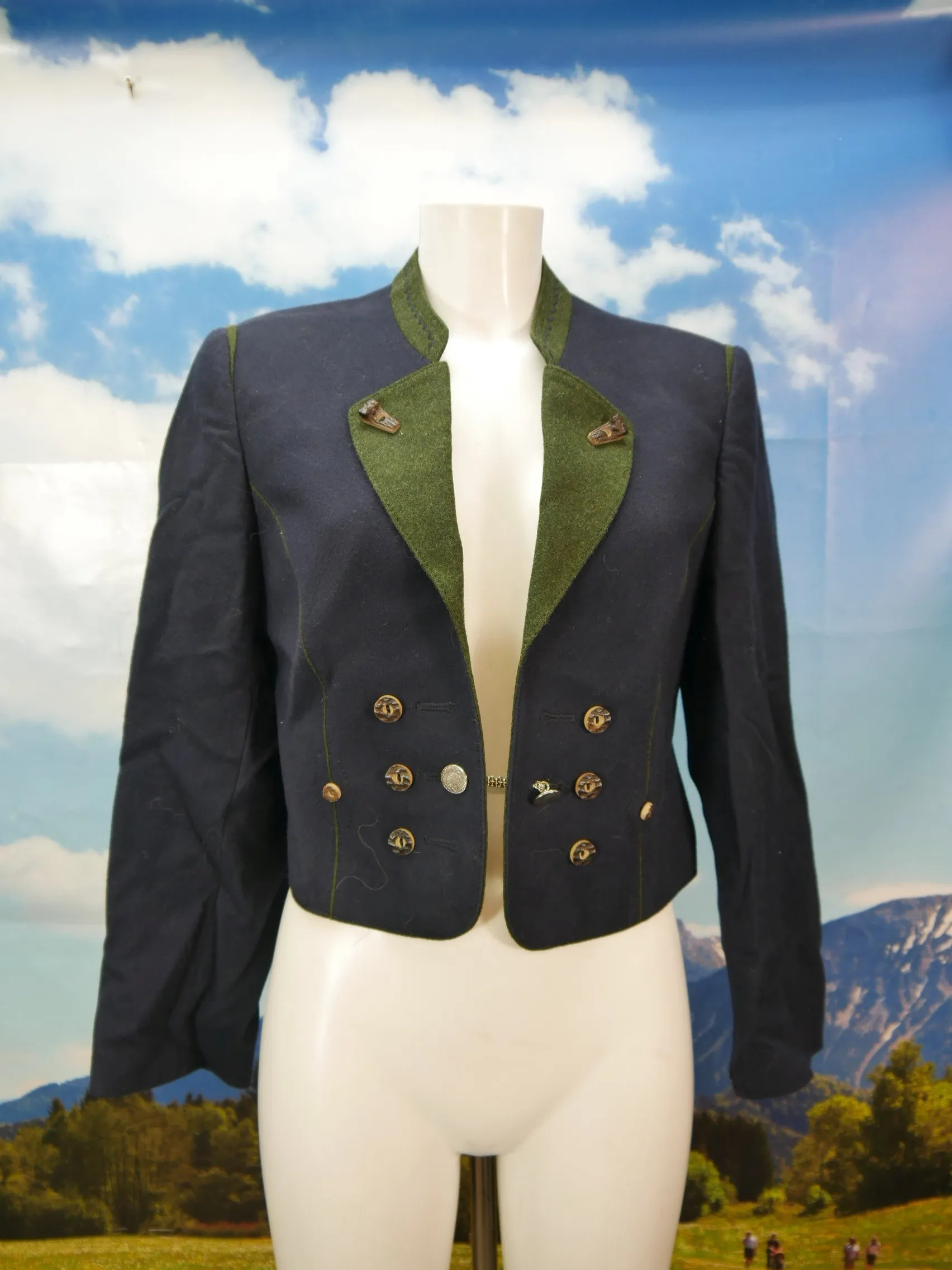 Distler Original blau Spencer mit Stickerei herrliche Trachtenjacke Jacke Gr.40