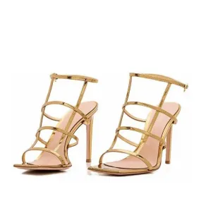   Gianvito Rossi  Letal Leather Heel Sandals Gold  Sandale 