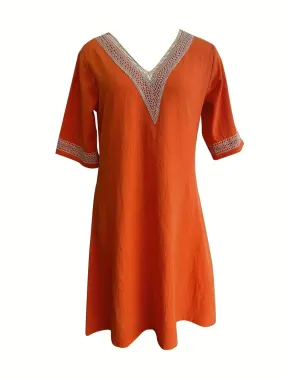 Guipure Spitzen V Ausschnitt Kleid