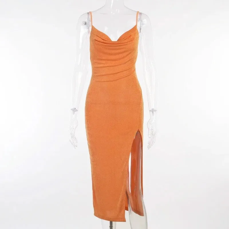 Heidi-Mode | Elegantes Bodycon Orange Midi-Kleid