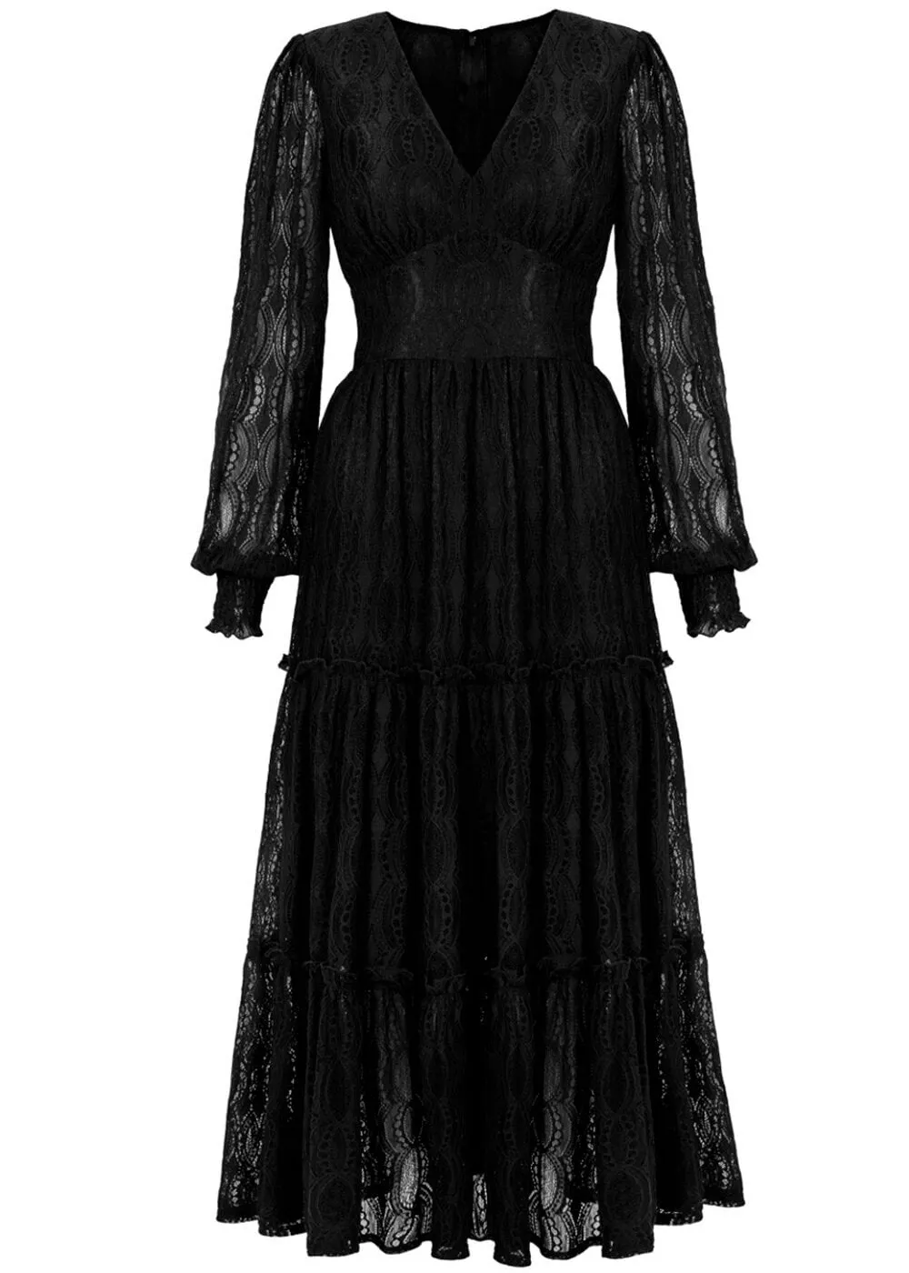 Hell Bunny Rhea Lace 70's Maxi Kleid Schwarz
