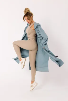 Lange Sweatjacke mit Reissverschluss und Kapuze