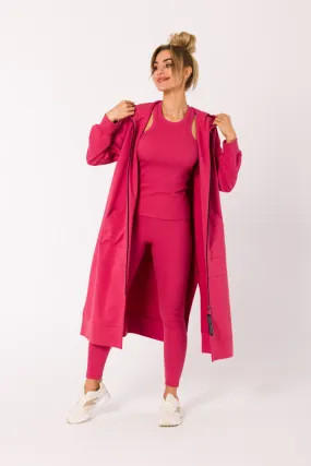 Rote lange Sweatjacke mit Reissverschluss und Kapuze