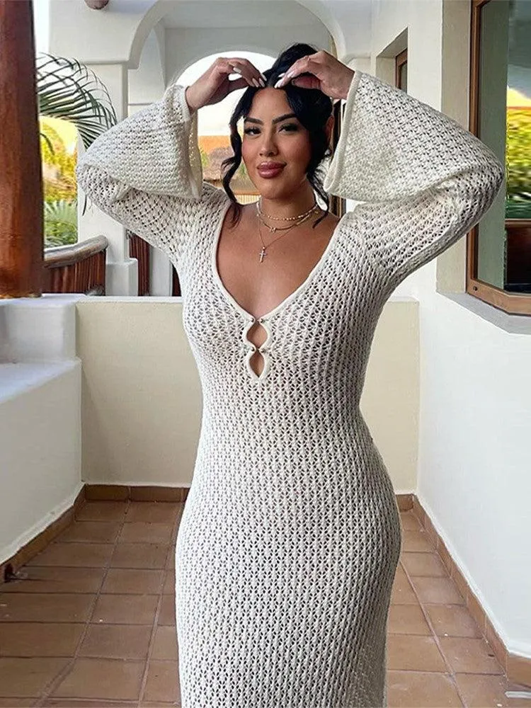 Sexy durchsichtiges Kleid mit tiefem V-Ausschnitt