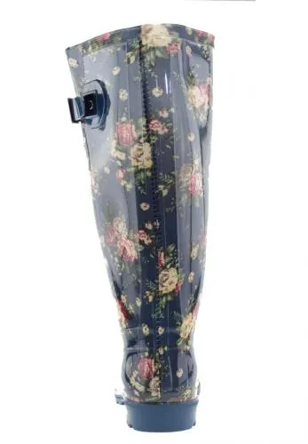 XXL Gummistiefel Wide Wellies Blue Flowers mit Weitschaft 